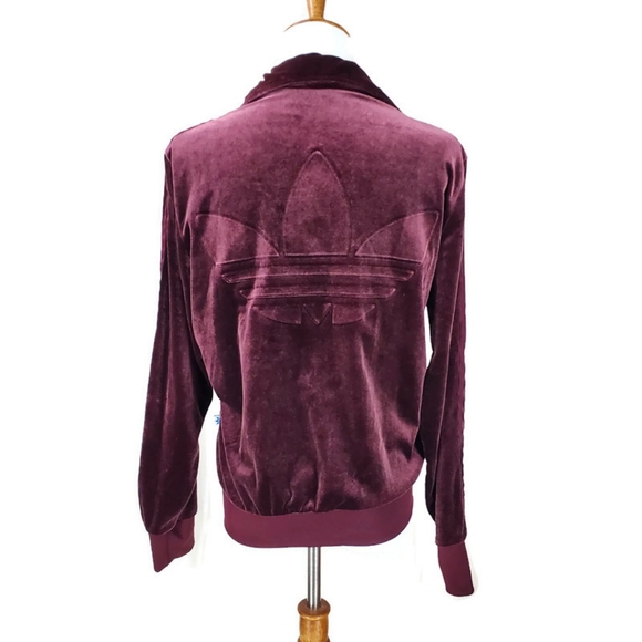 Adidas Velour Firebird Trefoil Track Jacket Maroon Gold Pockets Medium Y2K - Picture 4 of 17